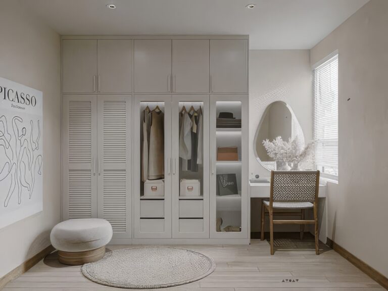Kích thước: D2m x C2m4 x S60cm
Chất liệu: MDF melamine lõi xanh chống ẩm, cánh chạy pano, kính cường lực
Giá: 19.000.000đ