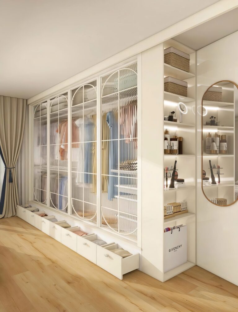 Kích thước: D3m2 x C2m4 x S60cm
Chất liệu: MDF melamine lõi xanh chống ẩm, cánh chạy pano, kính mỹ thuật
Giá: 32.000.000đ