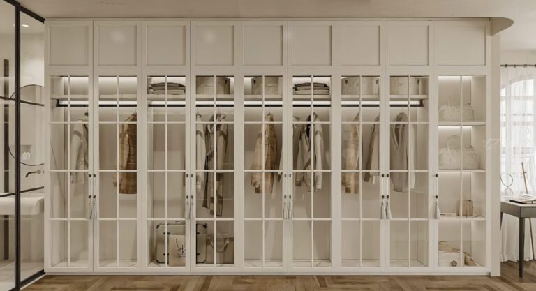 Kích thước: D3m6 x C2m4 x S60cm
Chất liệu: MDF melamine lõi xanh chống ẩm, cánh chạy pano, kính cường lực
Giá: 36.000.000đ